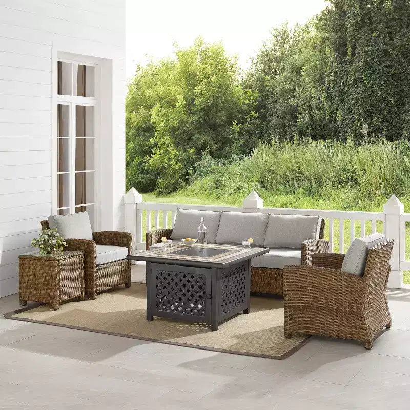 Bradenton 5pc Outdoor Wicker Conversation Set with Fire Table - Crosley