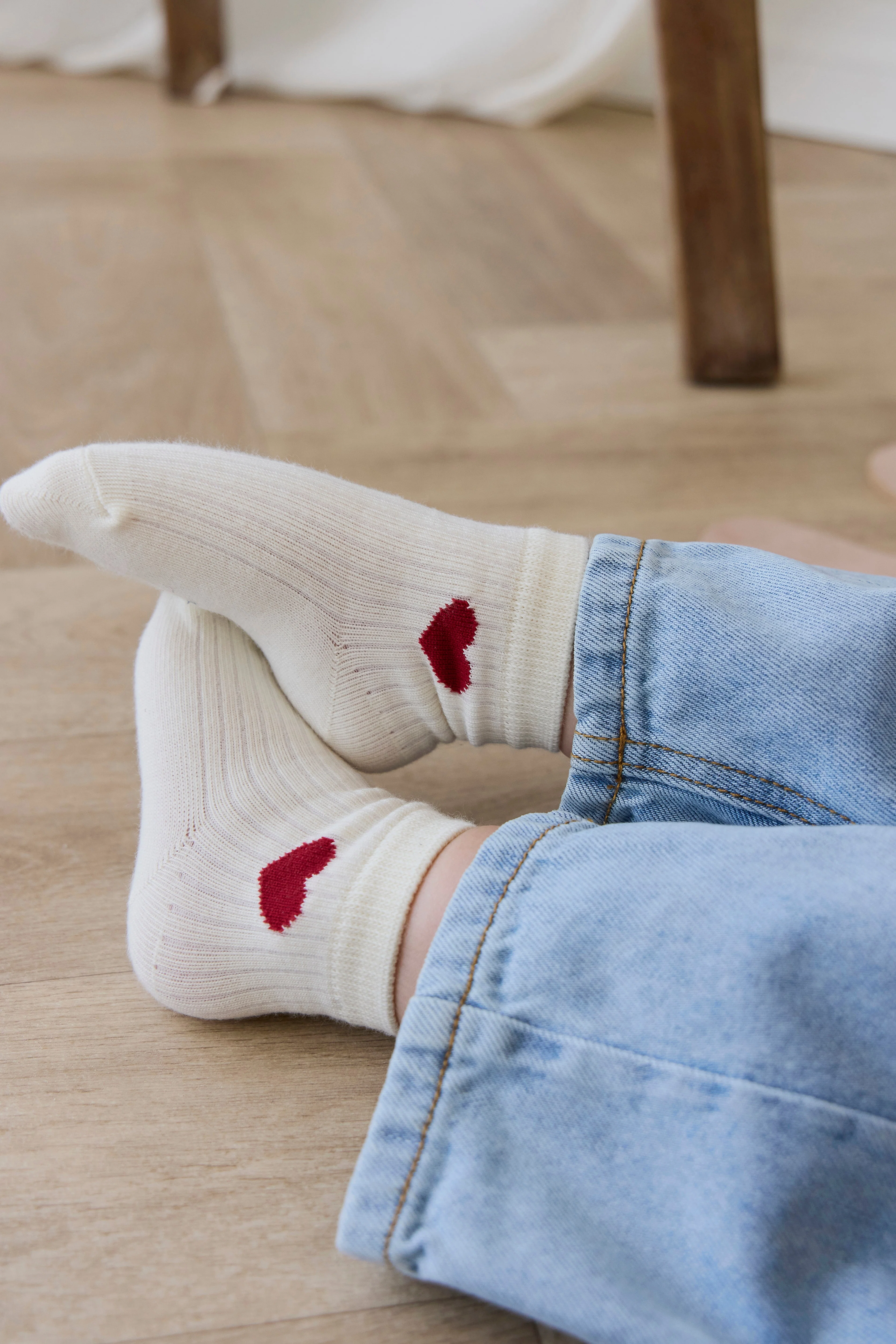 Red Cotton Socks with embroidered detail