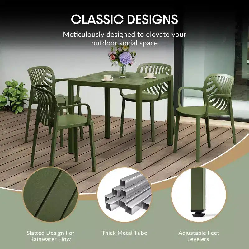 WestinTrends Playa 5-Piece Outdoor Square Dining Table Patio Set with Stackable Patio Dining Chairs