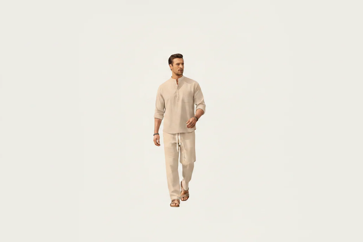 Men's Shirt Set ¡ª Long Sleeve Stand Collar Drawstring Pants