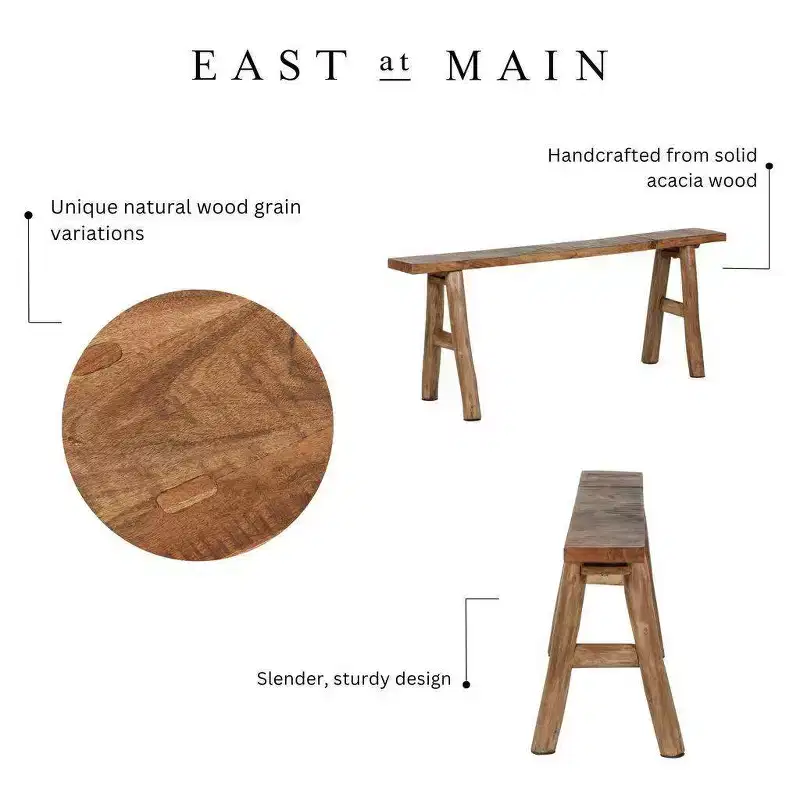 East at Main Acacia Skinny Bench Brown: Solid Wood, Rectangular, Unupholstered, Entryway Seating