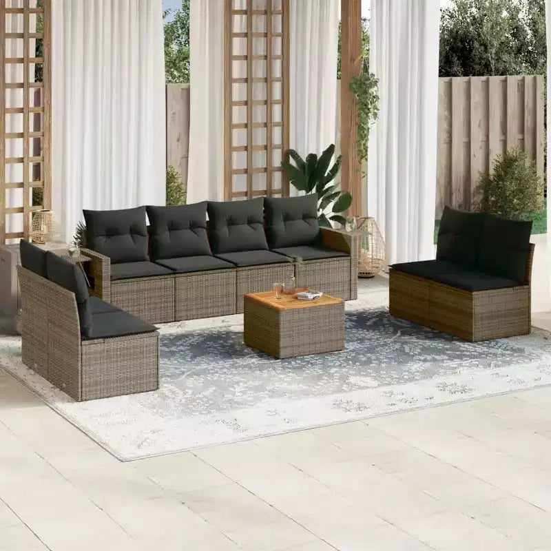 vidaXL 9 Piece Garden Sofa Set with Cushions Grey Poly Rattan