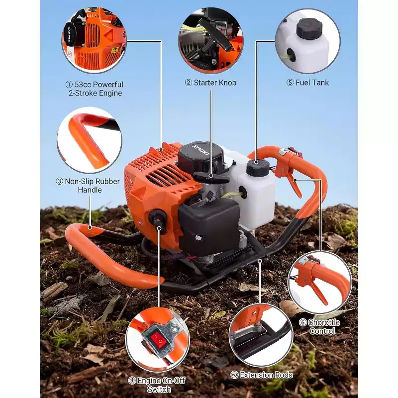 52CC 2-Stroke Gas Ice Auger for Fast Drilling. Features a 10 Diameter, 31.5 Length Auger, Heavy-Duty Construction, and EPA Certification.
