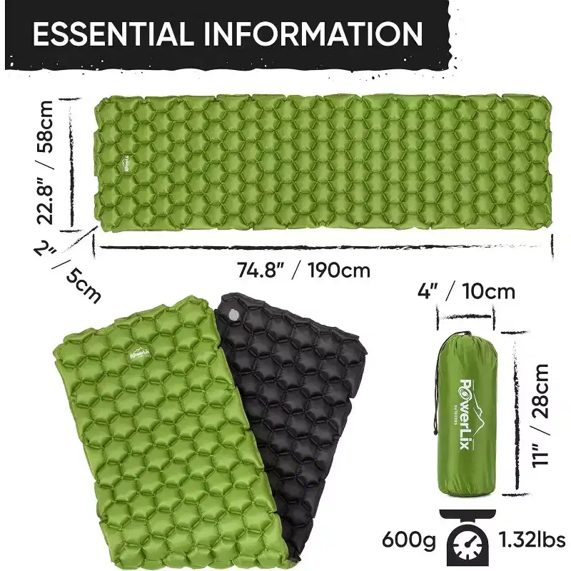 PowerLix Ultralight Sleeping Pad with Inflating Bag, Compact Hiking & Camping Mat