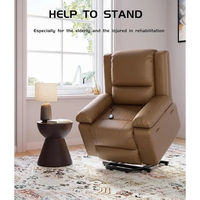 Faux Leather Power Lift Recliner, Heat & Massage, 1-Person �� Cognac / Coffee / Tan / Grey / Beige
