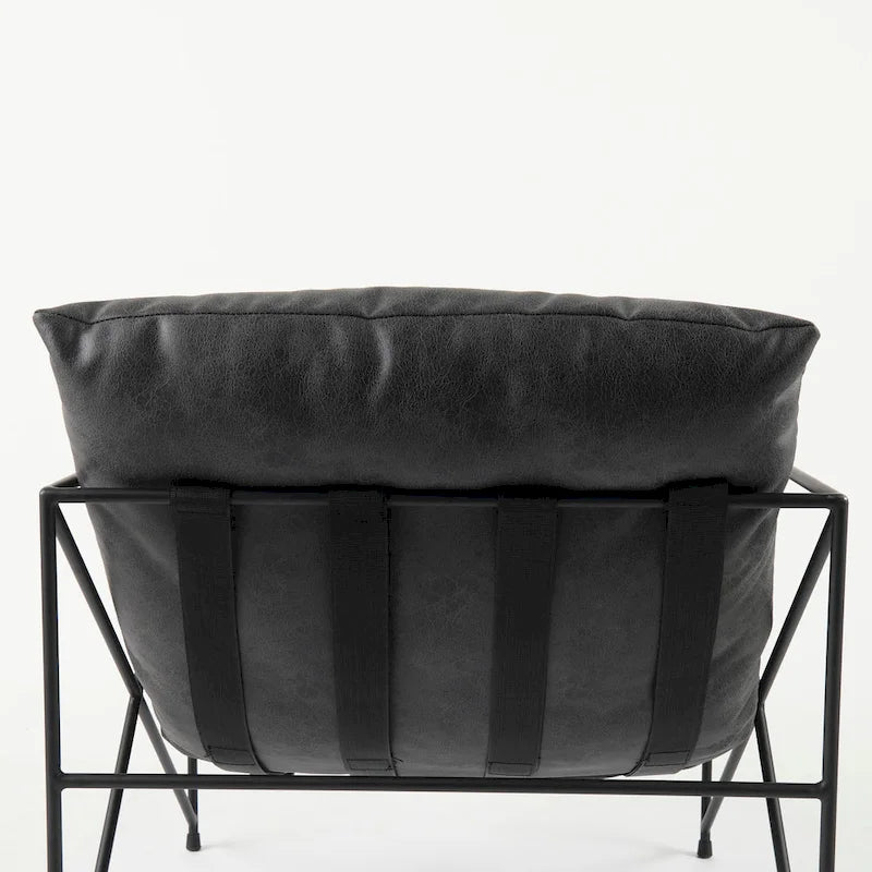 Faux Leather Accent Chair – Brown / Black, Modern Style, X-Frame Metal Legs, Seats 1