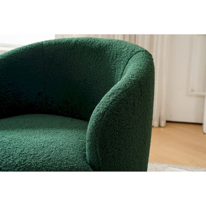 Green Chenille Swivel Barrel Chair with Metal Ring Base