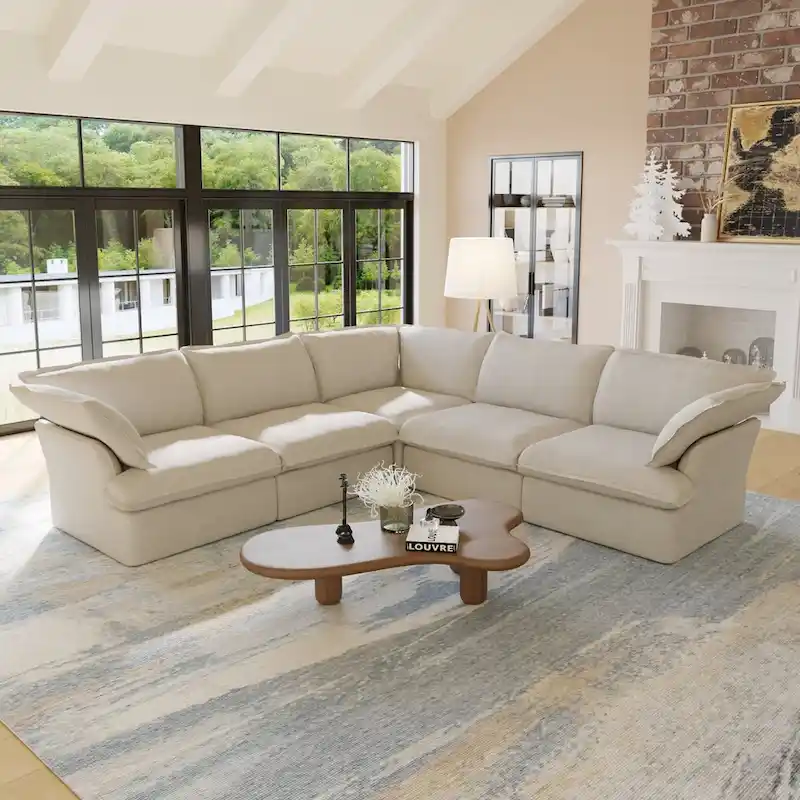 5-Seat Modern V Shape Sectional Couch for Living Room