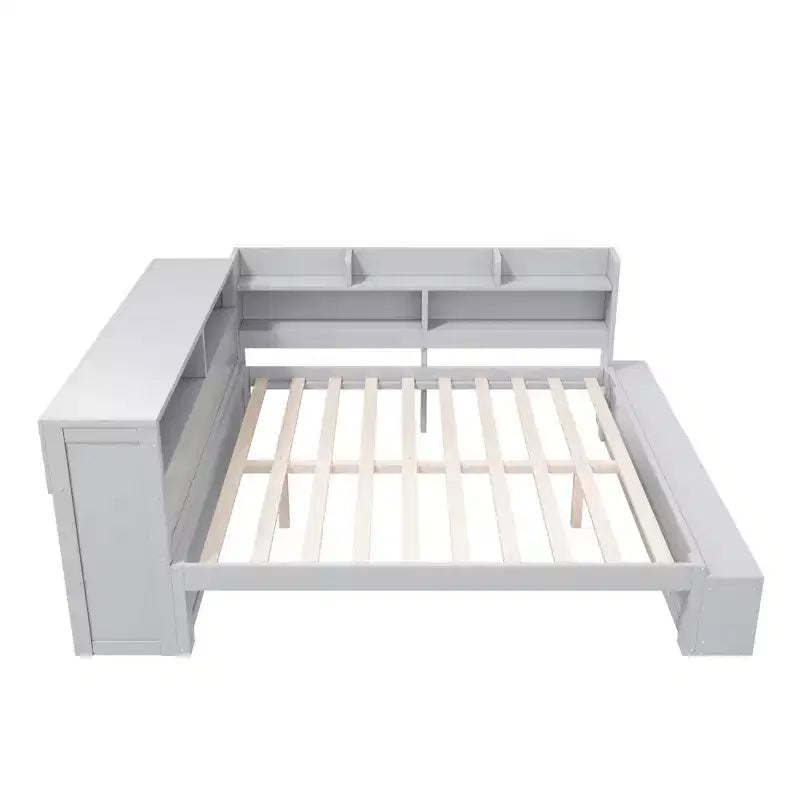 Full Daybed Frame, Solid Wood Daybed with Storage Cabinets and Shoe Cabinet