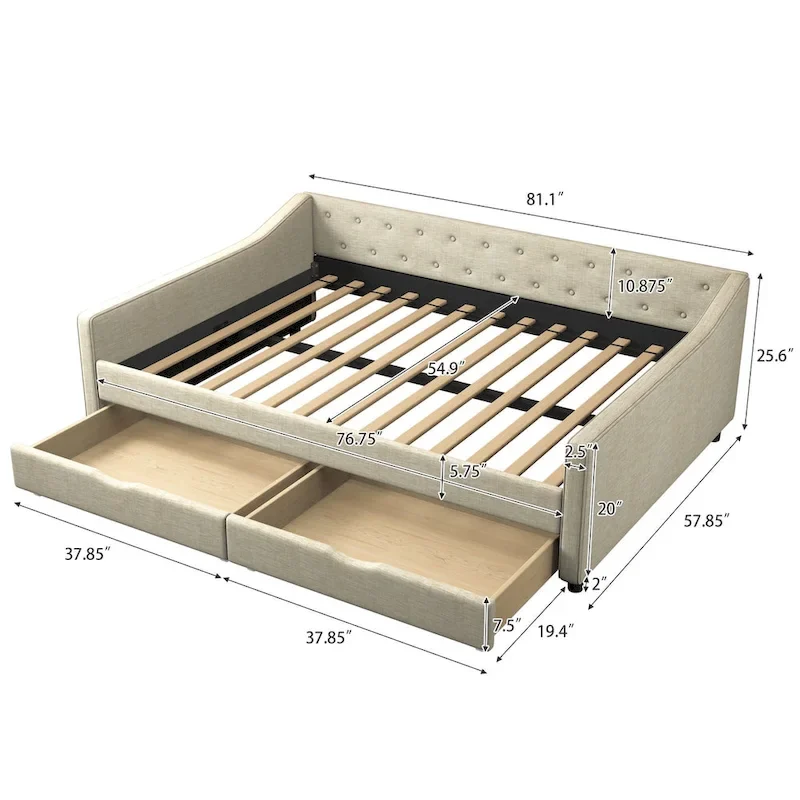 Full Size Upholstered Daybed with Storage Drawers