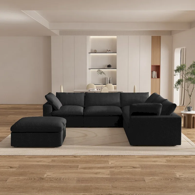 Large Down Filled Corner Sectional Sofa Couch with Ottoman for Living Room Set