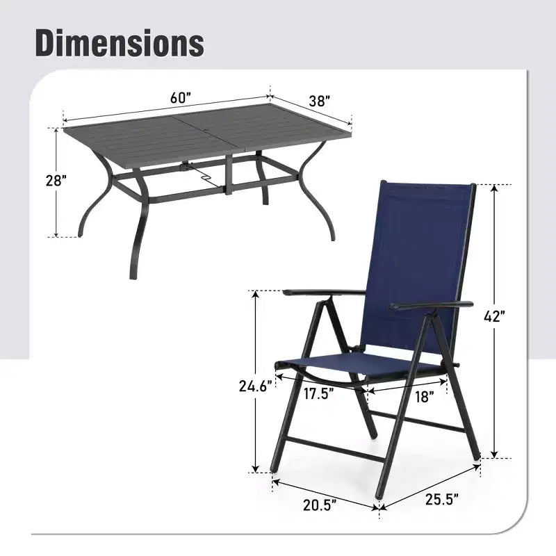 Captiva Designs 7pc Patio Dining Set with Slat-top Rectangle Table & Sling Foldable Chair
