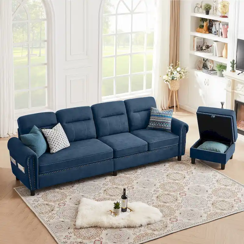 106.69 4 Seater L Shaped Reversible Sectional Sofa with Side Storage Bags