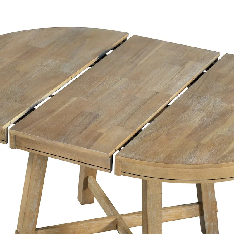 5 Piece Dining Table Set, Wooden Round Kitchen Dining Table Set with Extendable Dining Table and 4 Upholstered Dining Chairs