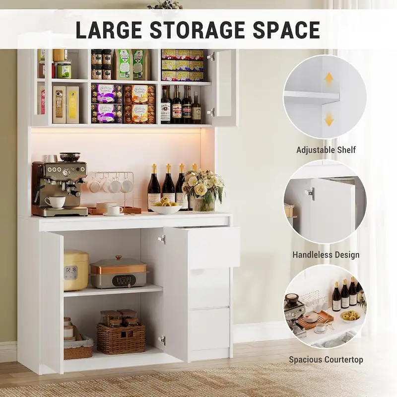 Tall Storage Cabinet with Countertop and LED Lights
