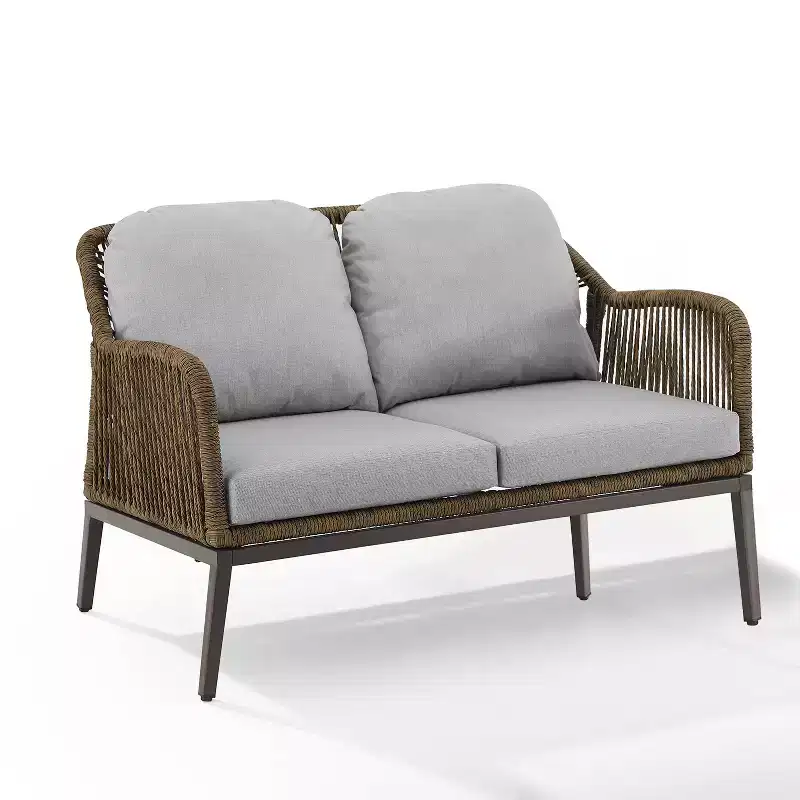 Haven 2pc Outdoor Wicker Conversation Set - Light Gray - Crosley: Includes Loveseat & Coffee Table, Removable Cushions