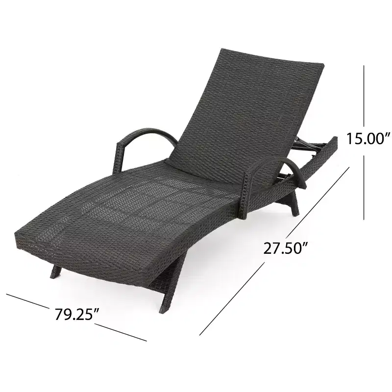 GDFStudio Olivia Outdoor Wicker Folding Adjustable Chaise Lounge and Table Set