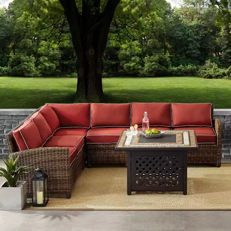 Bradenton 5pc Outdoor Wicker Sectional Set with Fire Table - Crosley