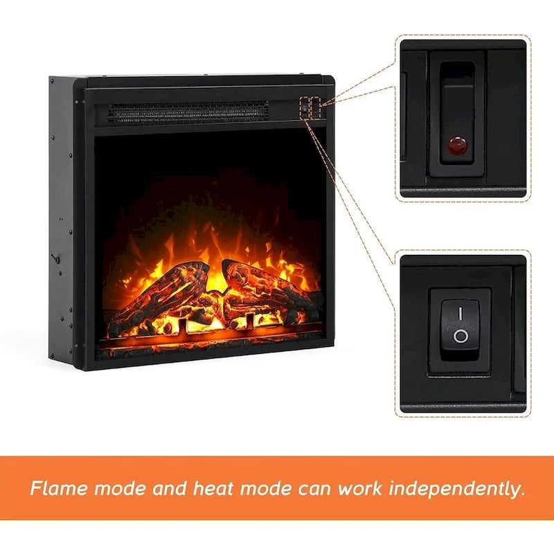 3-Sided Glass Electric Fireplace Insert – Gray & Blue Light / Black, Freestanding or Insert, 18 or 36 Inch