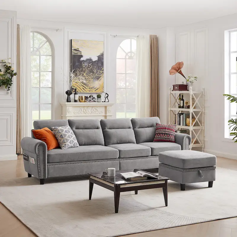 106.69 4 Seater L Shaped Reversible Sectional Sofa with Side Storage Bags