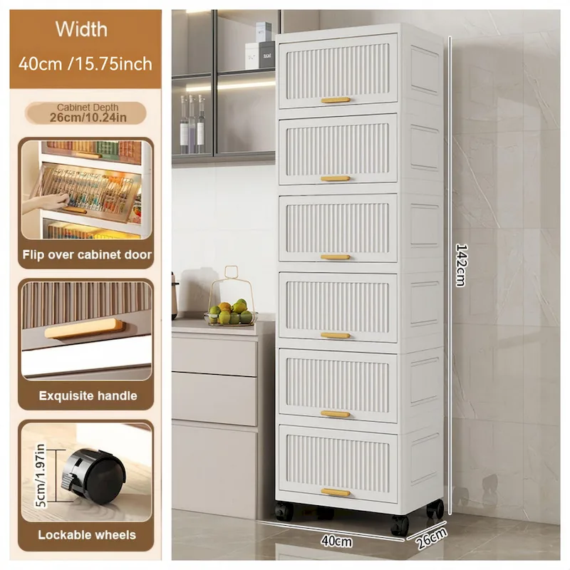 Kitchen Carts, Flip Open Storage Box With Wheels, Movable Storage Cabinet, Kitchen Shelf, Movable Storage Box-White