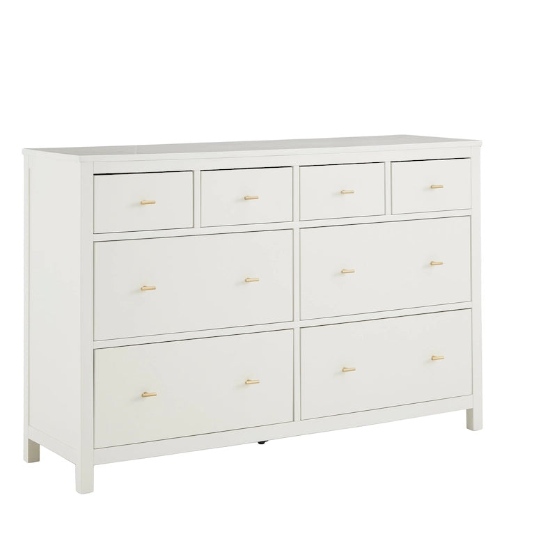 8-Drawer Dresser – White / Blue, Gold Pulls, Rubberwood & Plywood, Modern Style