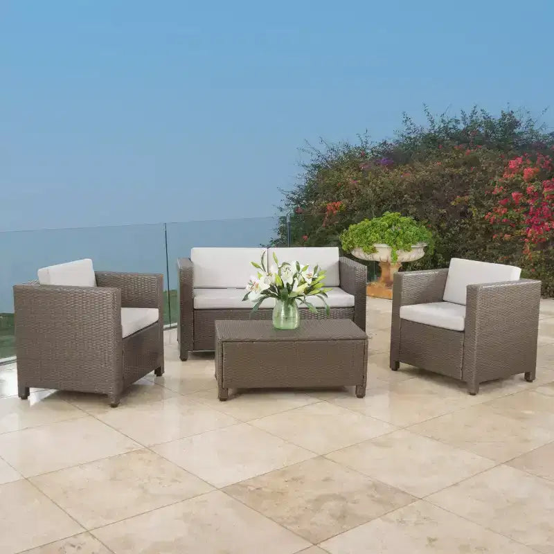 Christopher Knight Home Puerta Outdoor Wicker 4 Seater Chat Set with Cushions