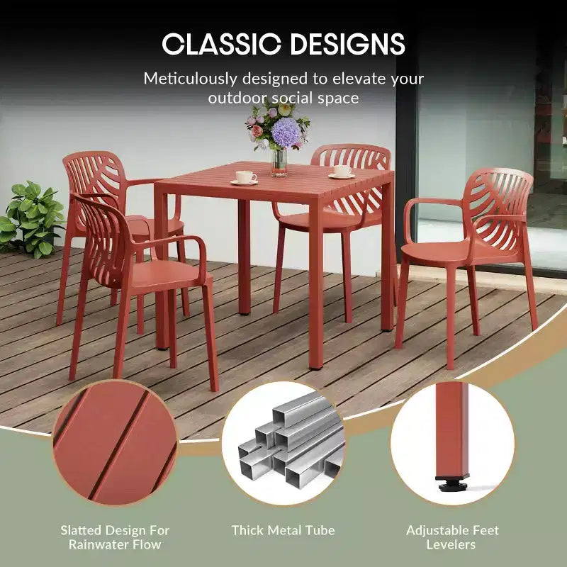 WestinTrends Playa 5-Piece Outdoor Square Dining Table Patio Set with Stackable Patio Dining Chairs