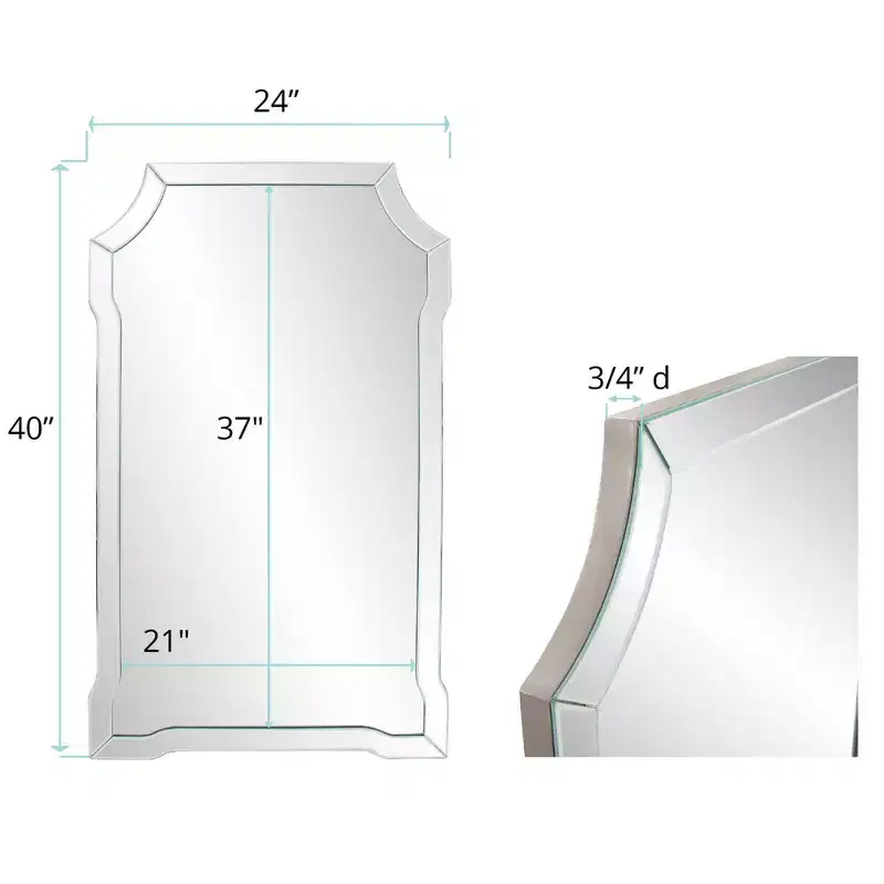 Howard Elliott 40"x24" Claudette Rectangular Beveled Wall Mirror with Mirrored Frame