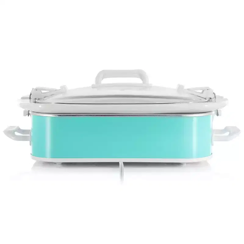 MegaChef 3.5 Quart Casserole Slow Cooker with 3 Temperature Settings: Turquoise Stoneware, Dishwasher-Safe, Locking Lid