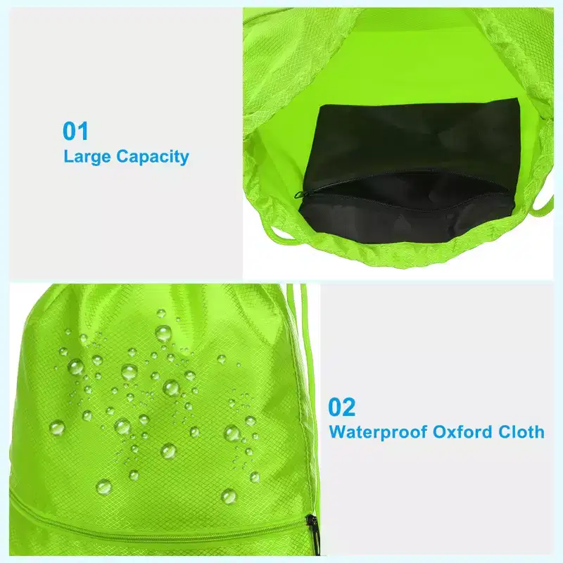 Unique Bargains Waterproof Adjustable Zip Pocket Drawstring Backpack Bags for Women Men