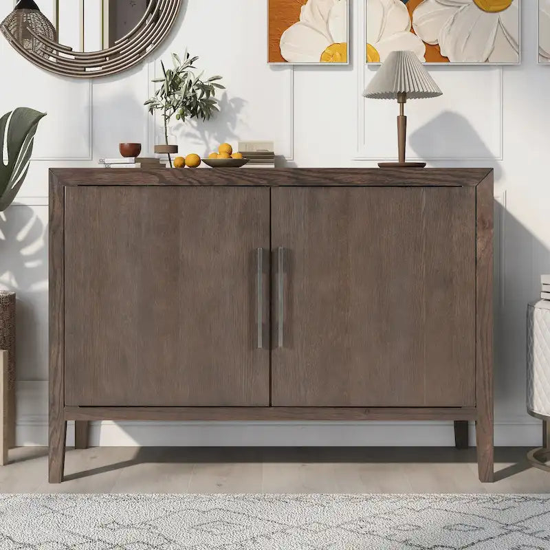 2-Door Wood Cabinet with Adjustable Shelf and Oak Legs