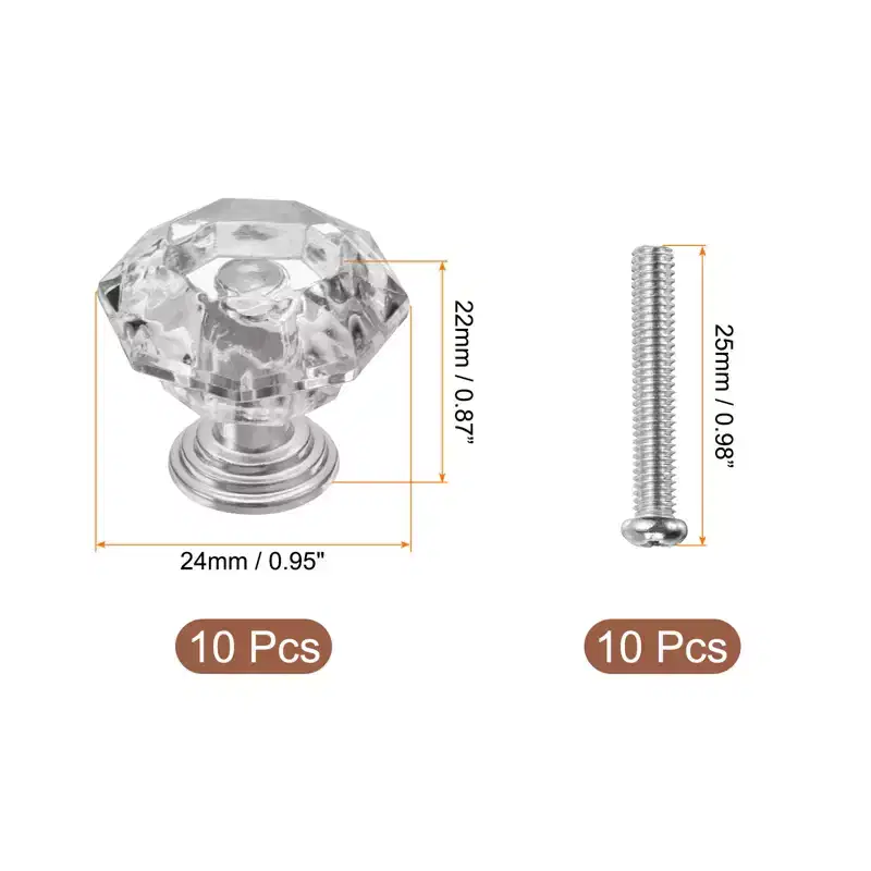 Unique Bargains Crystal Cabinet Knobs with Screw for Cupboard Wardrobe 10 Pcs