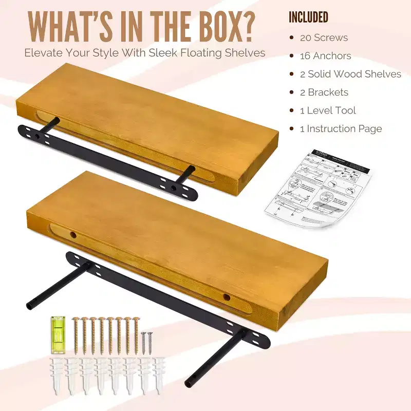 Sorbus 2 Pack 24 Solid Wood Floating Shelves - for Bathroom Decor, Books, Bedroom & Living Room