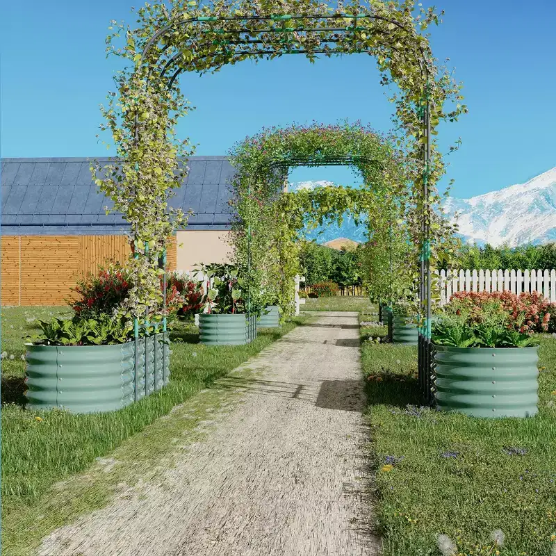 COZONY 96 Trellis Galvanized Raised Garden Bed, Vertical Planter Box, with Expandable Arch & Accessories