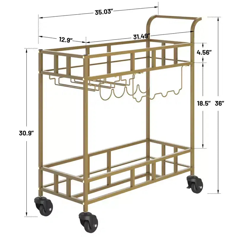 COZONY 2 Tier Bar Cart with Wine Rack and Glass Holder, Mirrored Mobile Serving Cart with Wheels for Kitchen Living Room