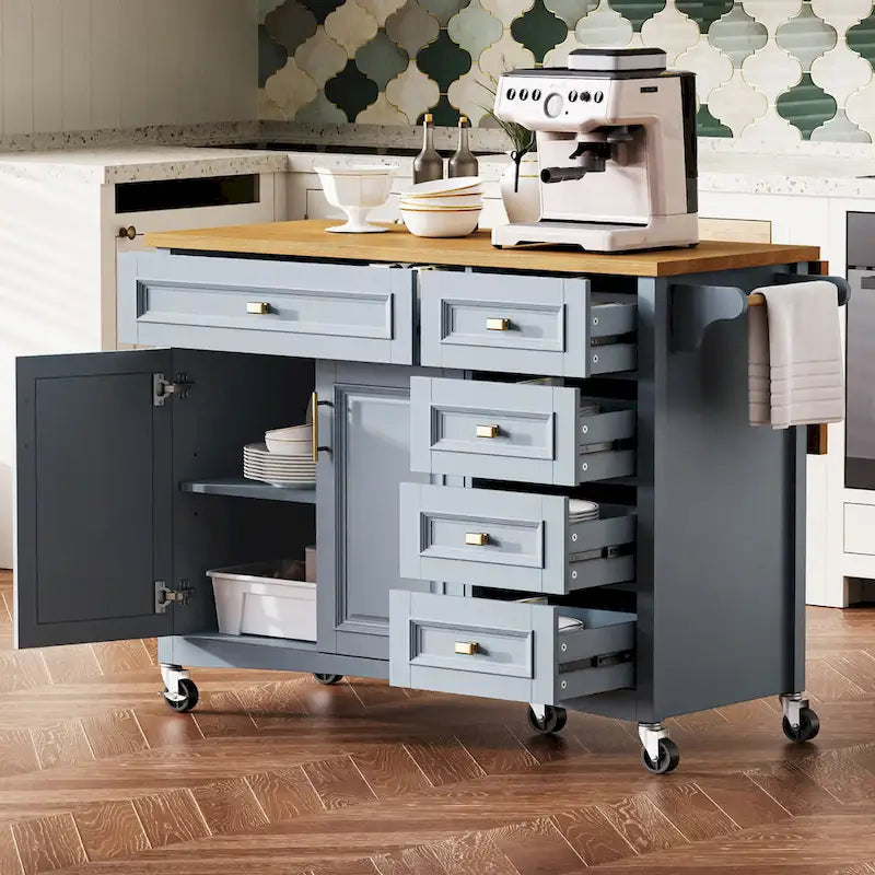 White Drop Leaf Kitchen Island Cart for 1–2 Person, No Stool