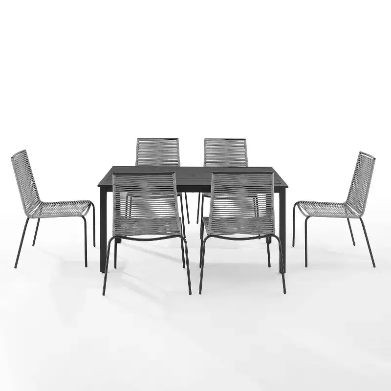 Fenton 7pc Outdoor Wicker/Metal Dining Set: Stackable Chairs, Water & UV Resistant - Crosley