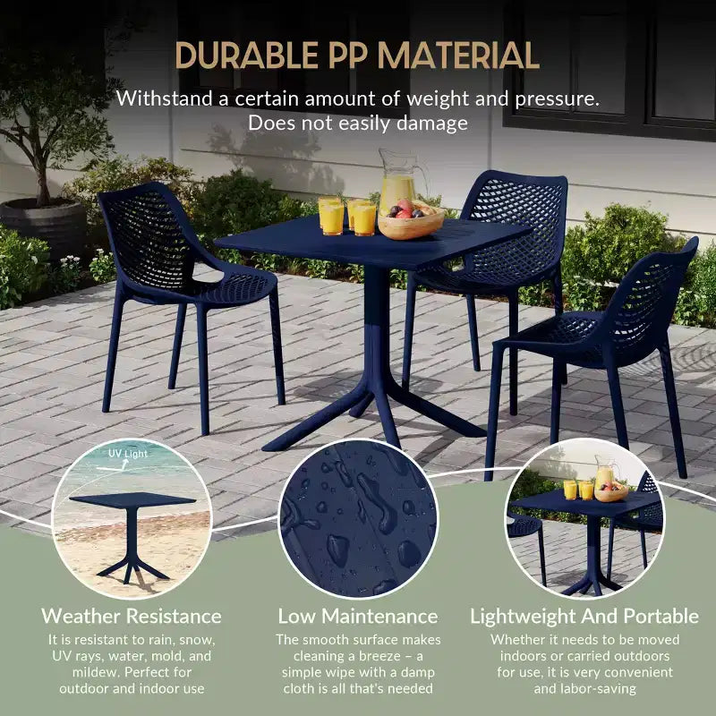 WestinTrends Playa 5-Piece Outdoor Resin Square Patio Dining Table Set with Stackable Patio Dining Chairs