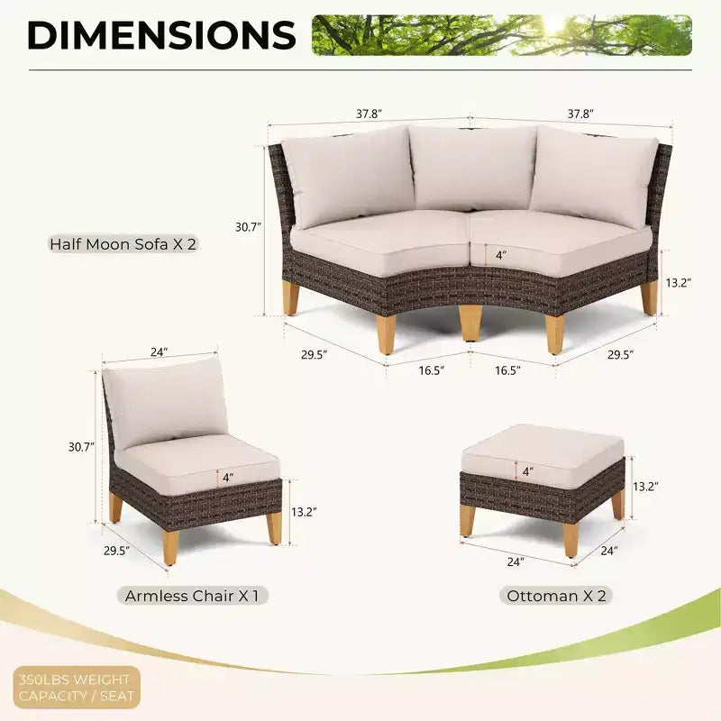 Captiva Designs 7pc Outdoor Wicker Rattan Patio Half-Moon Curved Sectional Sofa Set with Cushioned Ottoman