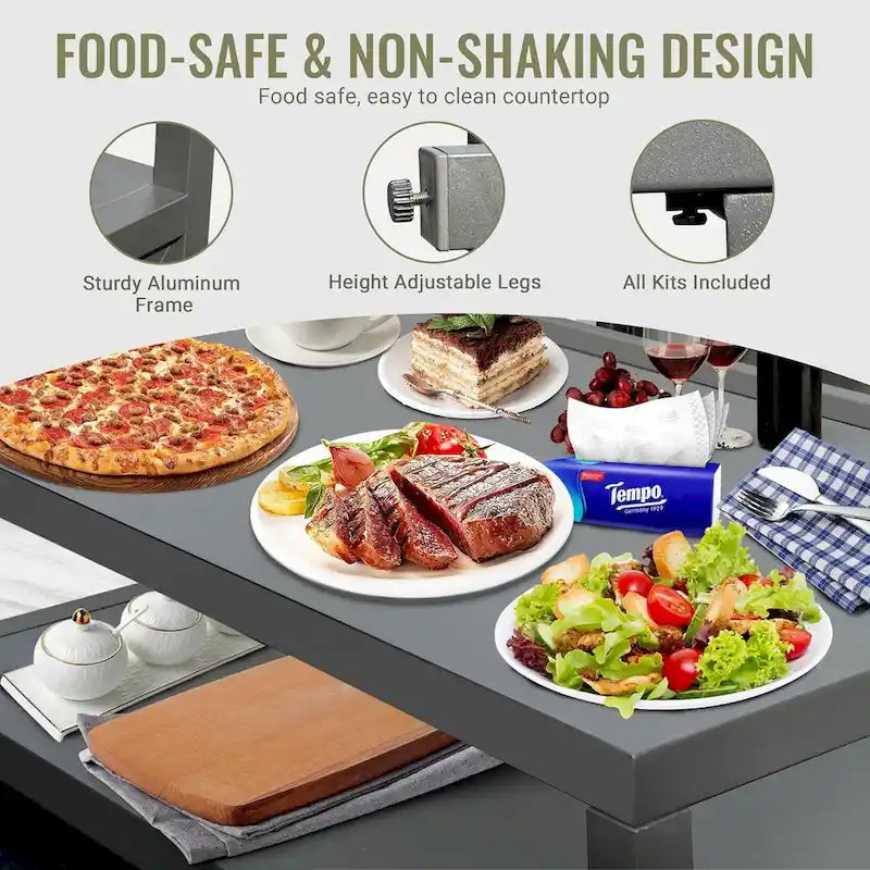 Outdoor Kitchen Storage Island – Grey, Powder-Coated Aluminum, Food-Safe Countertop, Modular Design