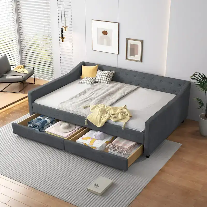 Full Size Upholstered Daybed with Storage Drawers