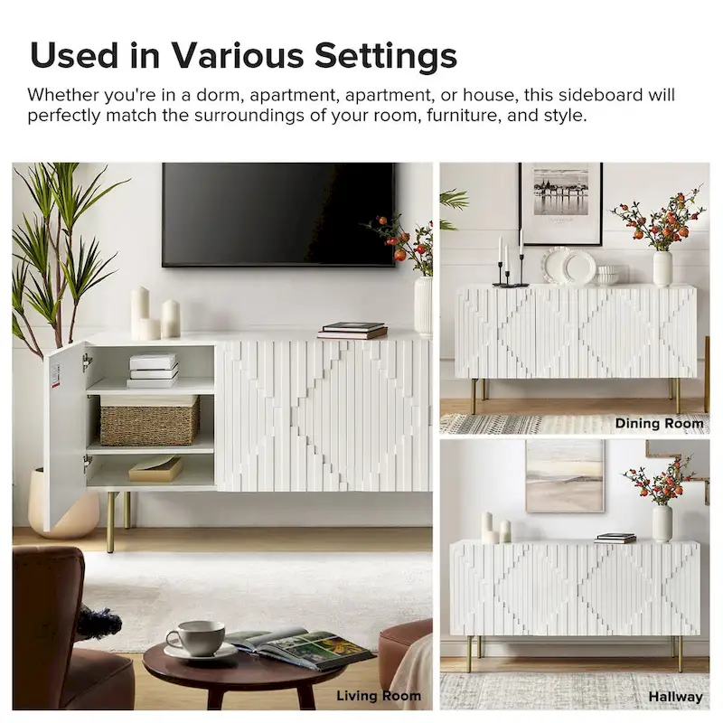 Modern 58 Wide Sideboard with Cable Management & Adjustable Feet