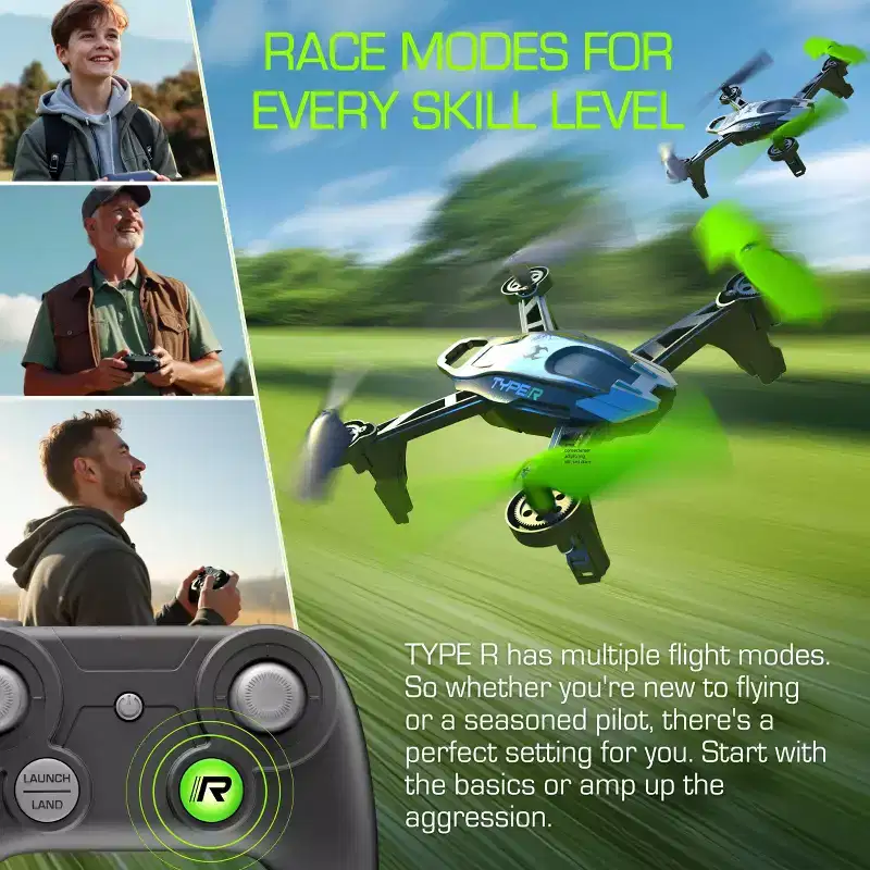 Sky Viper Type-R Performance Racing Drone: Remote Control, Beginner Skill Level, USB-C Connection, Outdoor Use