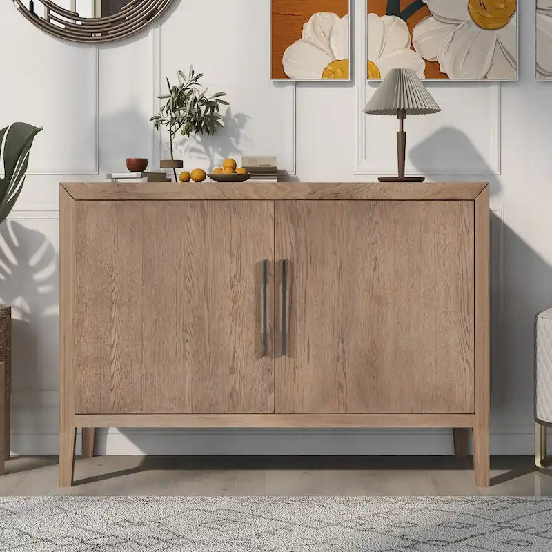 2-Door Wood Cabinet with Adjustable Shelf and Oak Legs