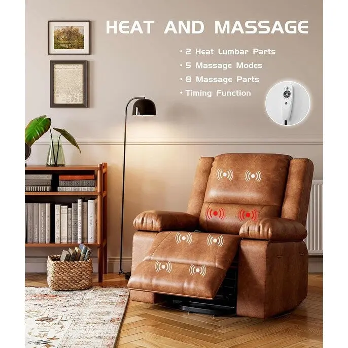 Faux Leather Power Lift Recliner, Heat & Massage, 1-Person �� Cognac / Coffee / Tan / Grey / Beige