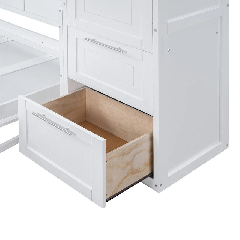 Full Size Murphy Bed – White, Wall-Fold, Built-in Shelf, Side Wardrobe & 2 Drawers, Sleeps 1