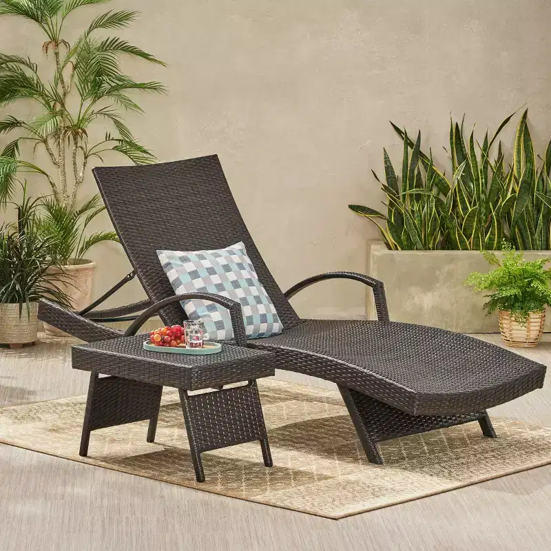 GDFStudio Olivia Outdoor Wicker Folding Adjustable Chaise Lounge and Table Set