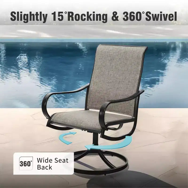 Captiva Designs 9pc Patio Dining Extendable Black Steel Rectangle Table & Textilene Swivel Chairs