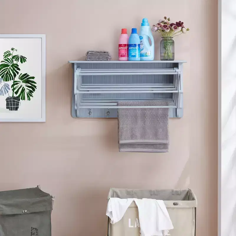 36 x 18 Wall Shelf with Collapsible Drying Rack and Hooks